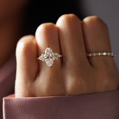 Marquise Cut Cluster Lab-Grown Diamond Engagement Ring