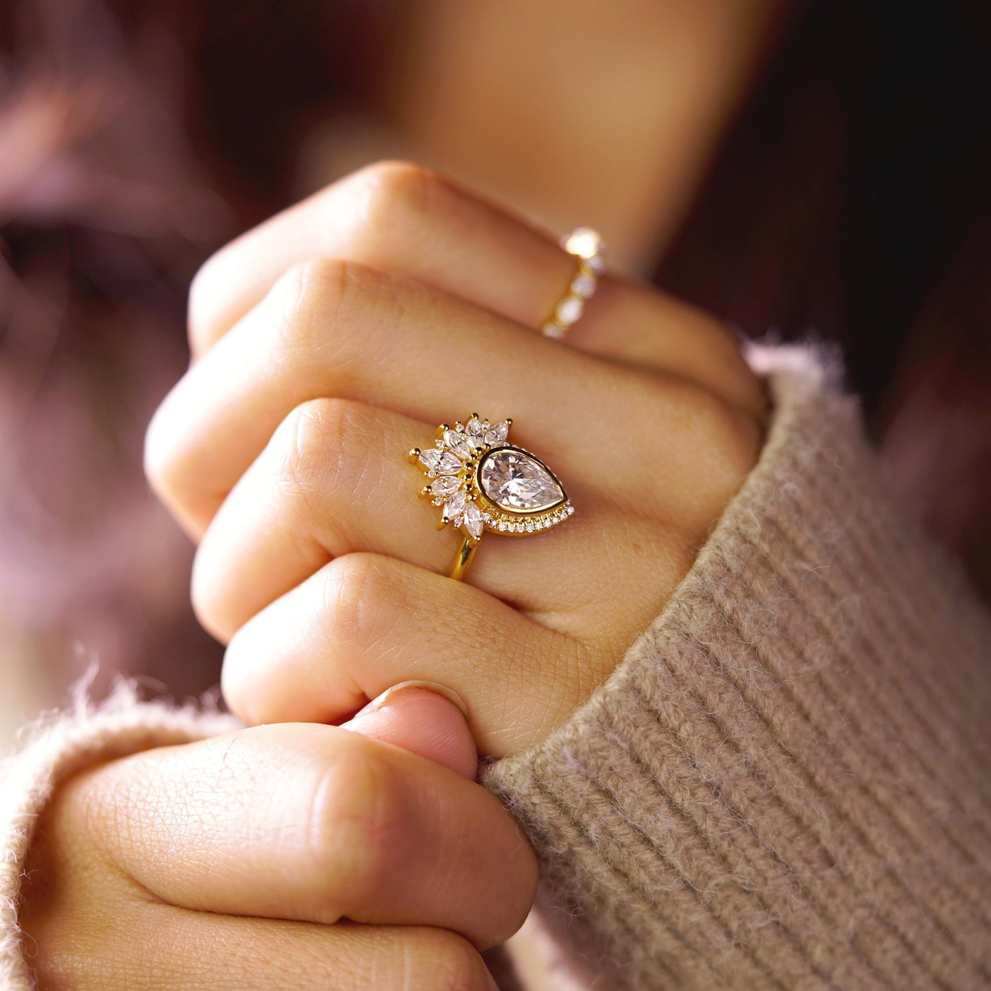 Pear Cut Cluster Lab-Grown Diamond Engagement Ring