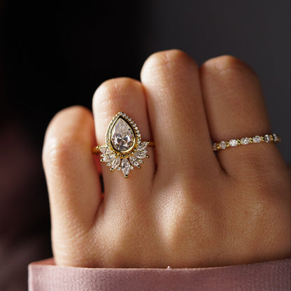Pear Cut Cluster Lab-Grown Diamond Engagement Ring
