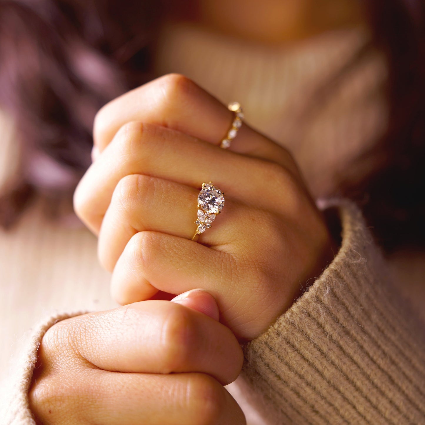 Round Cut Cluster Lab-Grown Diamond Engagement Ring