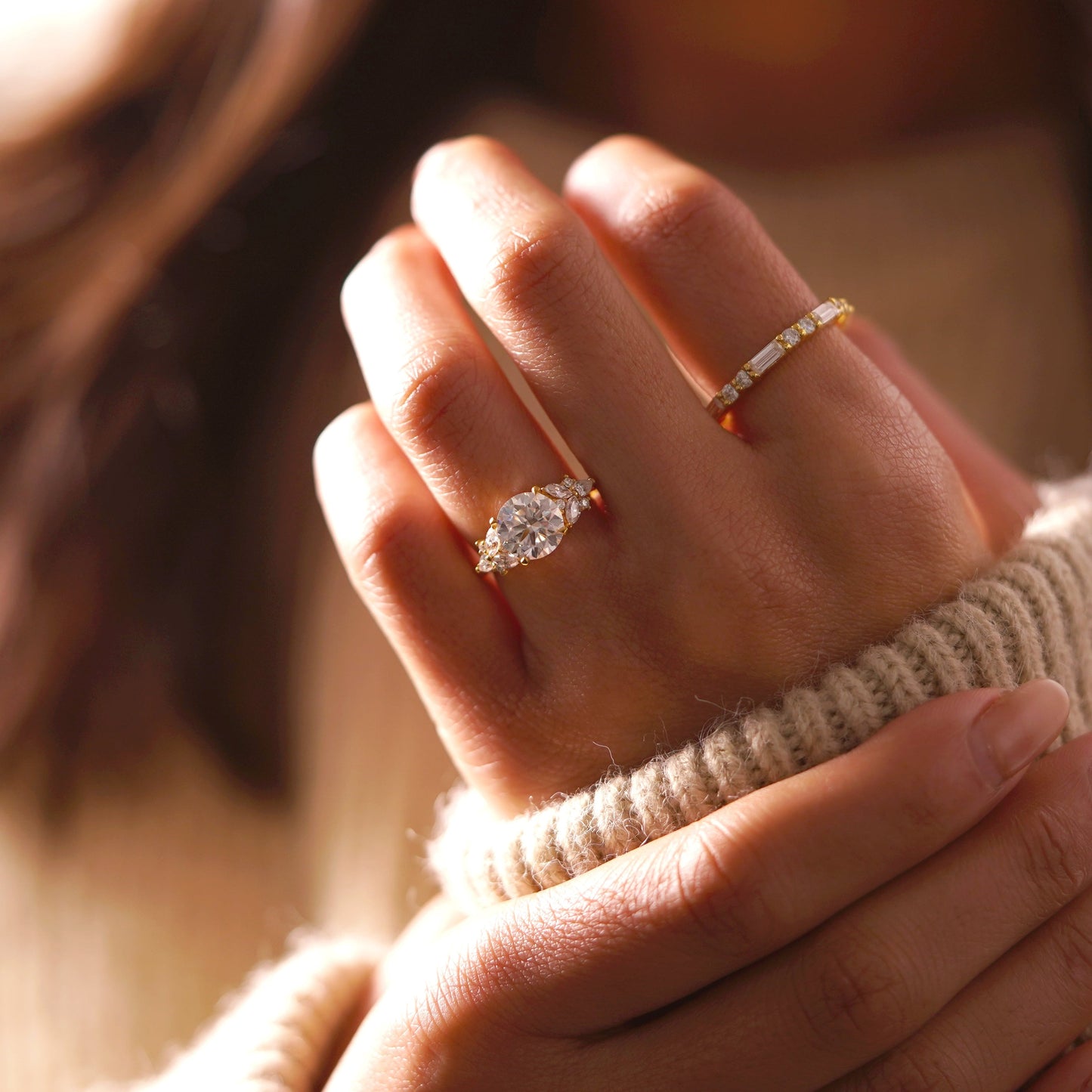 Round Cut Cluster Lab-Grown Diamond Engagement Ring