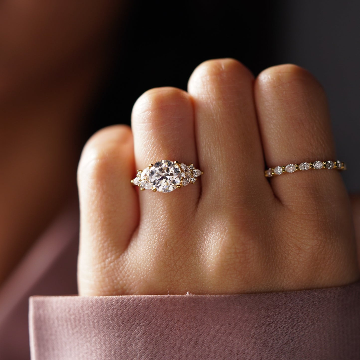 Round Cut Cluster Lab-Grown Diamond Engagement Ring