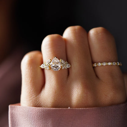 Pear Cut Cluster Lab-Grown Diamond Engagement Ring
