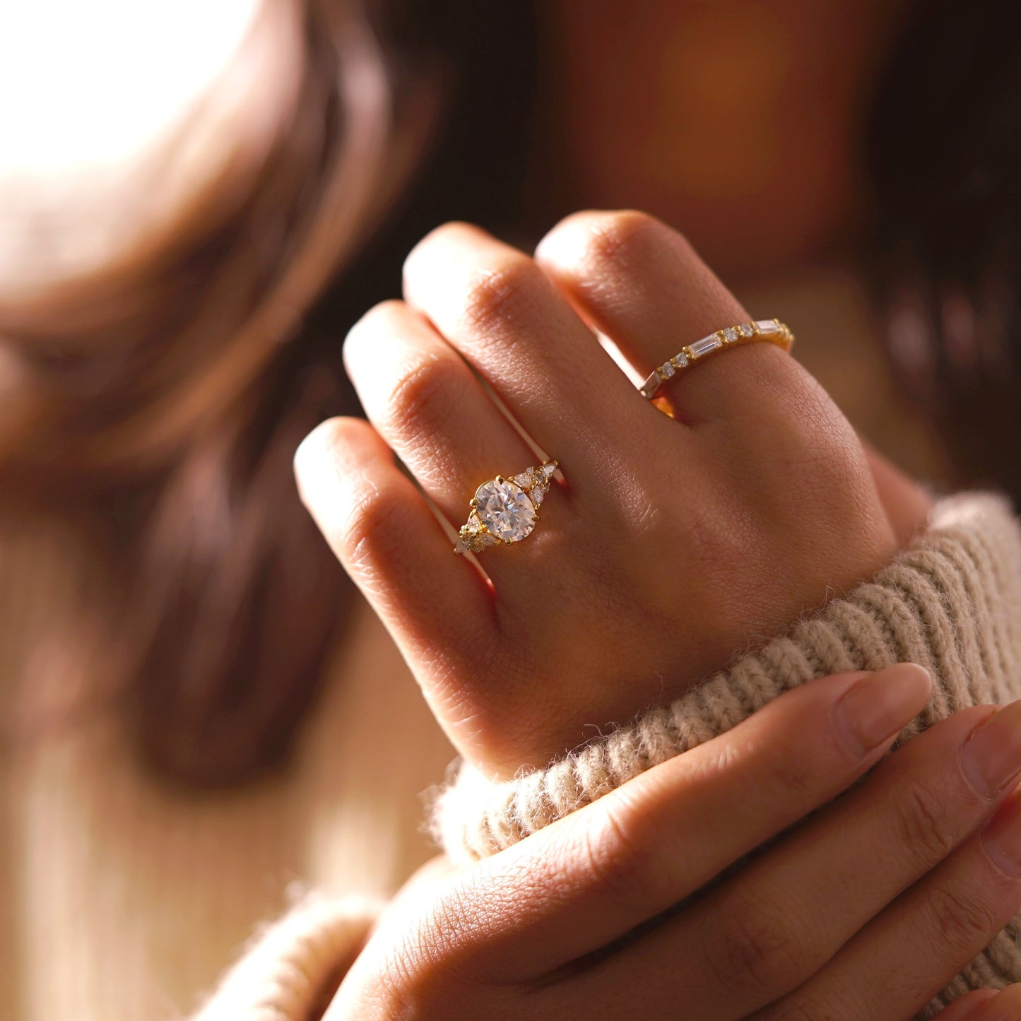 Oval Cut Cluster Lab-Grown Diamond Engagement Ring