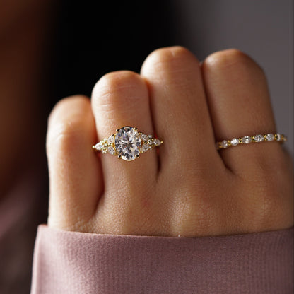 Oval Cut Cluster Lab-Grown Diamond Engagement Ring