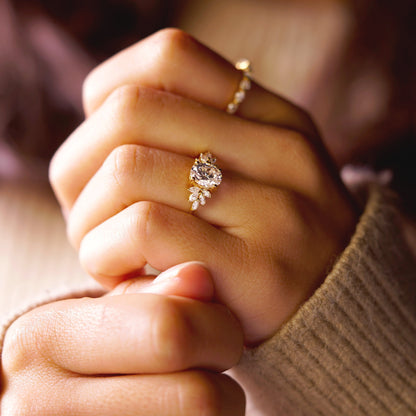 Oval Cut Cluster Lab-Grown Diamond Engagement Ring