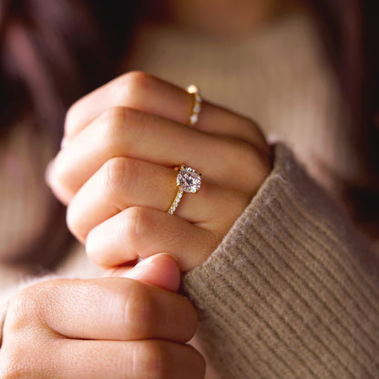 Round Cut Hidden Halo & Pave Lab-Grown Diamond Engagement Ring