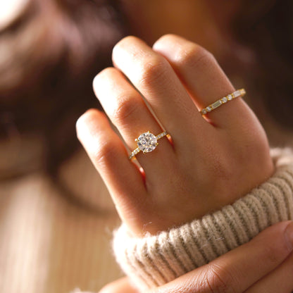 Round Cut Hidden Halo & Pave Lab-Grown Diamond Engagement Ring