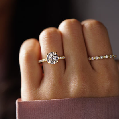 Round Cut Hidden Halo & Pave Lab-Grown Diamond Engagement Ring