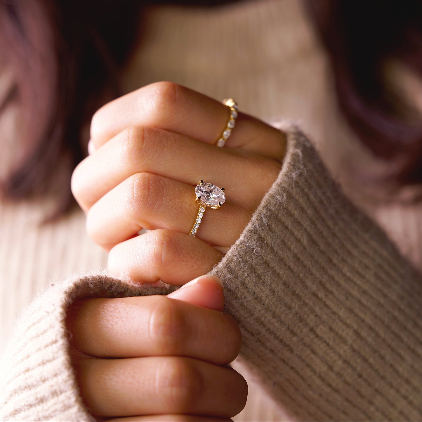 Oval Cut Hidden Halo & Pave Lab-Grown Diamond Engagement Ring