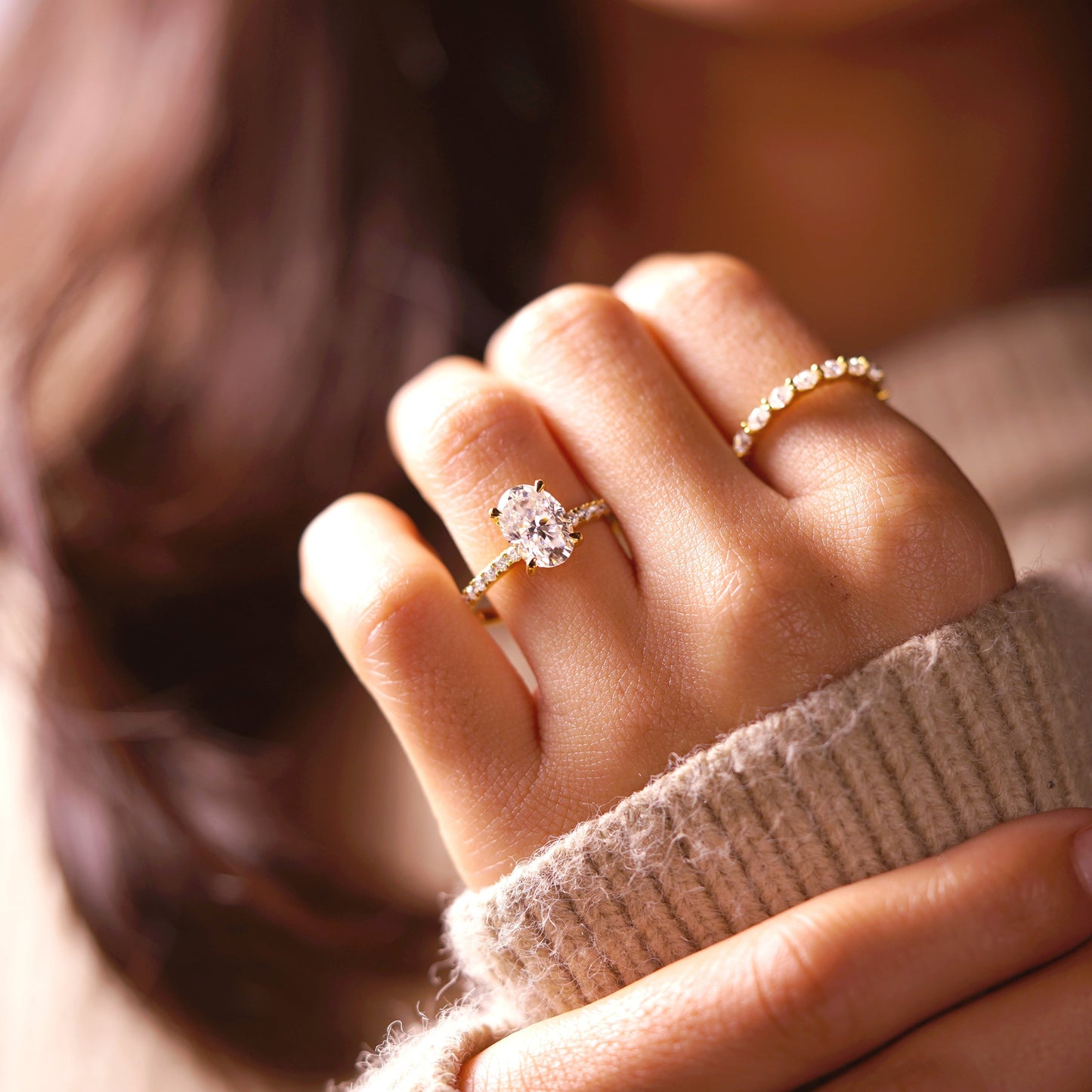 Oval Cut Hidden Halo & Pave Lab-Grown Diamond Engagement Ring