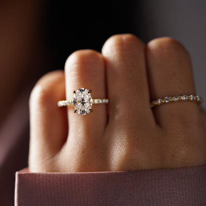Oval Cut Hidden Halo & Pave Lab-Grown Diamond Engagement Ring