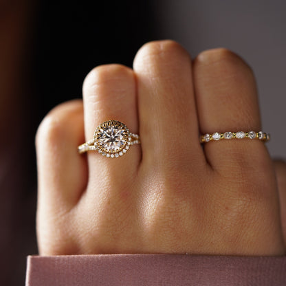 Round Cut Halo & Pave Split Shank Lab-Grown Diamond Engagement Ring