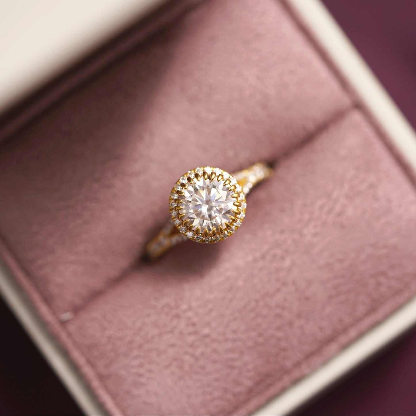 Round Cut Halo & Pave Split Shank Lab-Grown Diamond Engagement Ring
