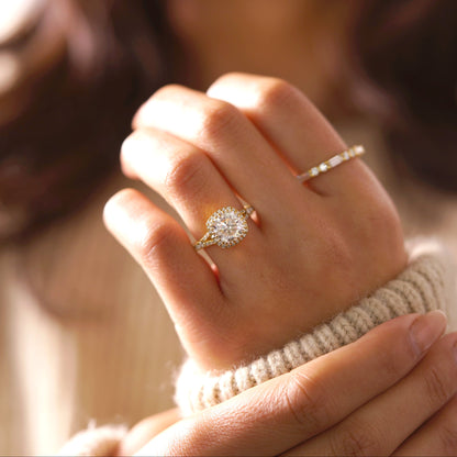 Cushion Cut Halo & Pave Split Shank Lab-Grown Diamond Engagement Ring