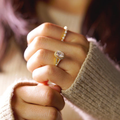 Oval Cut Halo & Pave Split Shank Lab-Grown Diamond Engagement Ring