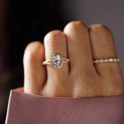 Oval Cut Halo & Pave Split Shank Lab-Grown Diamond Engagement Ring