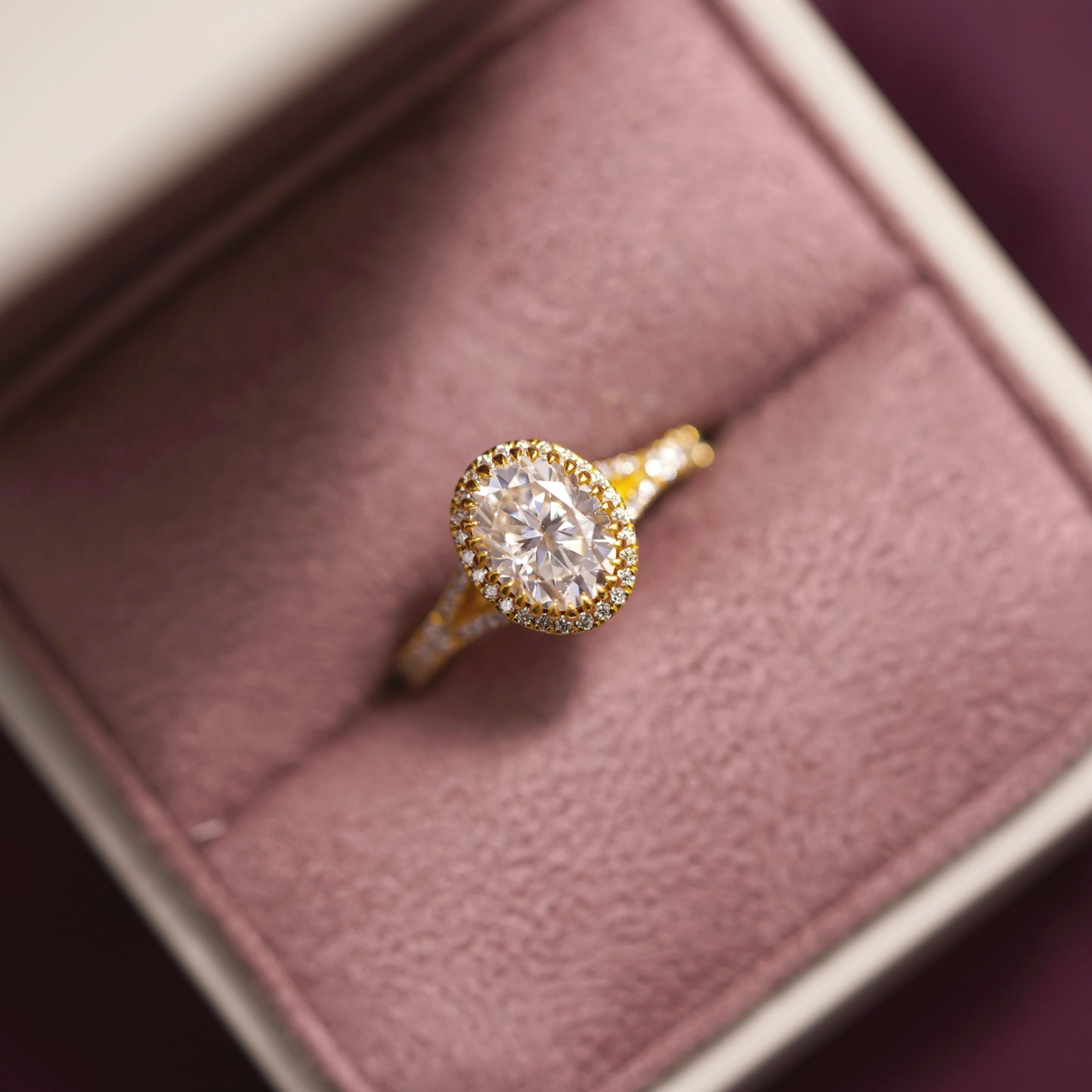 Oval Cut Halo & Pave Split Shank Lab-Grown Diamond Engagement Ring
