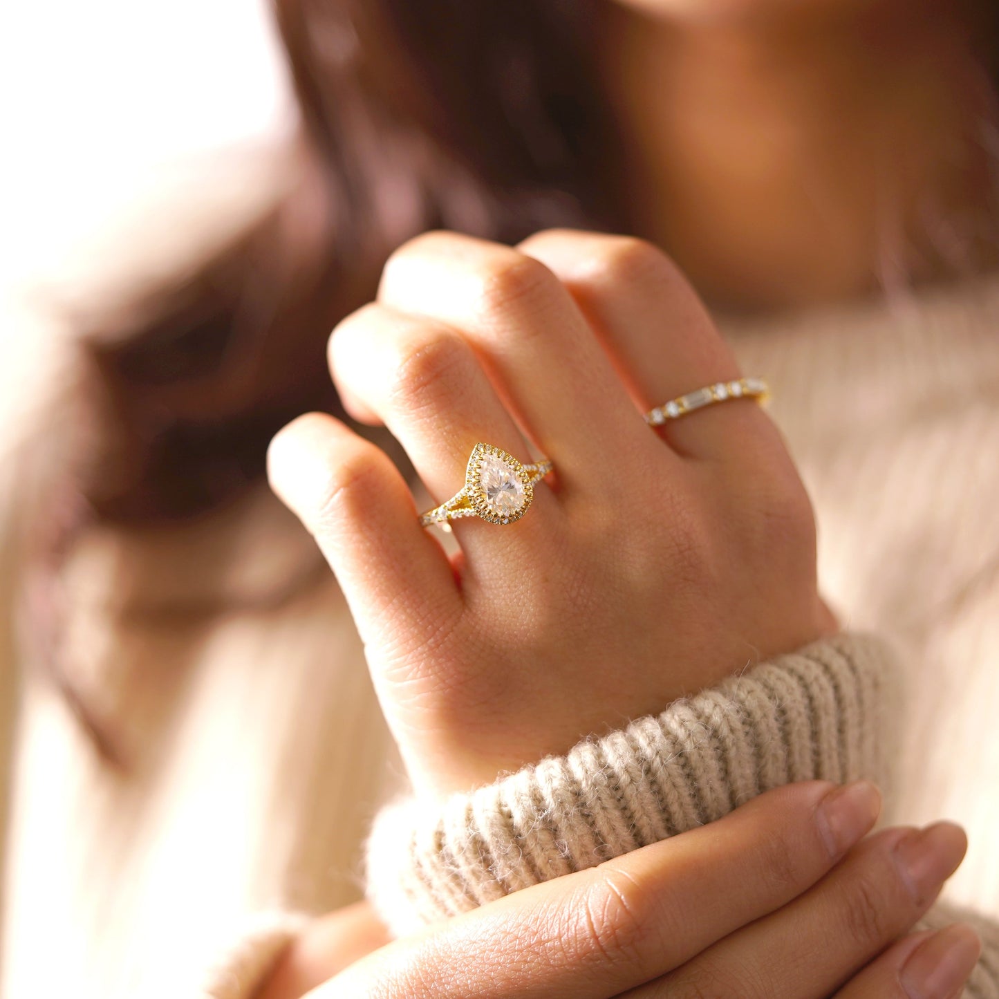 Pear Cut Halo & Pave Split Shank Lab-Grown Diamond Engagement Ring