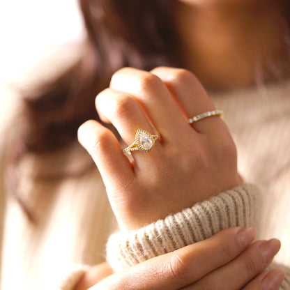 Pear Cut Halo & Pave Split Shank Lab-Grown Diamond Engagement Ring