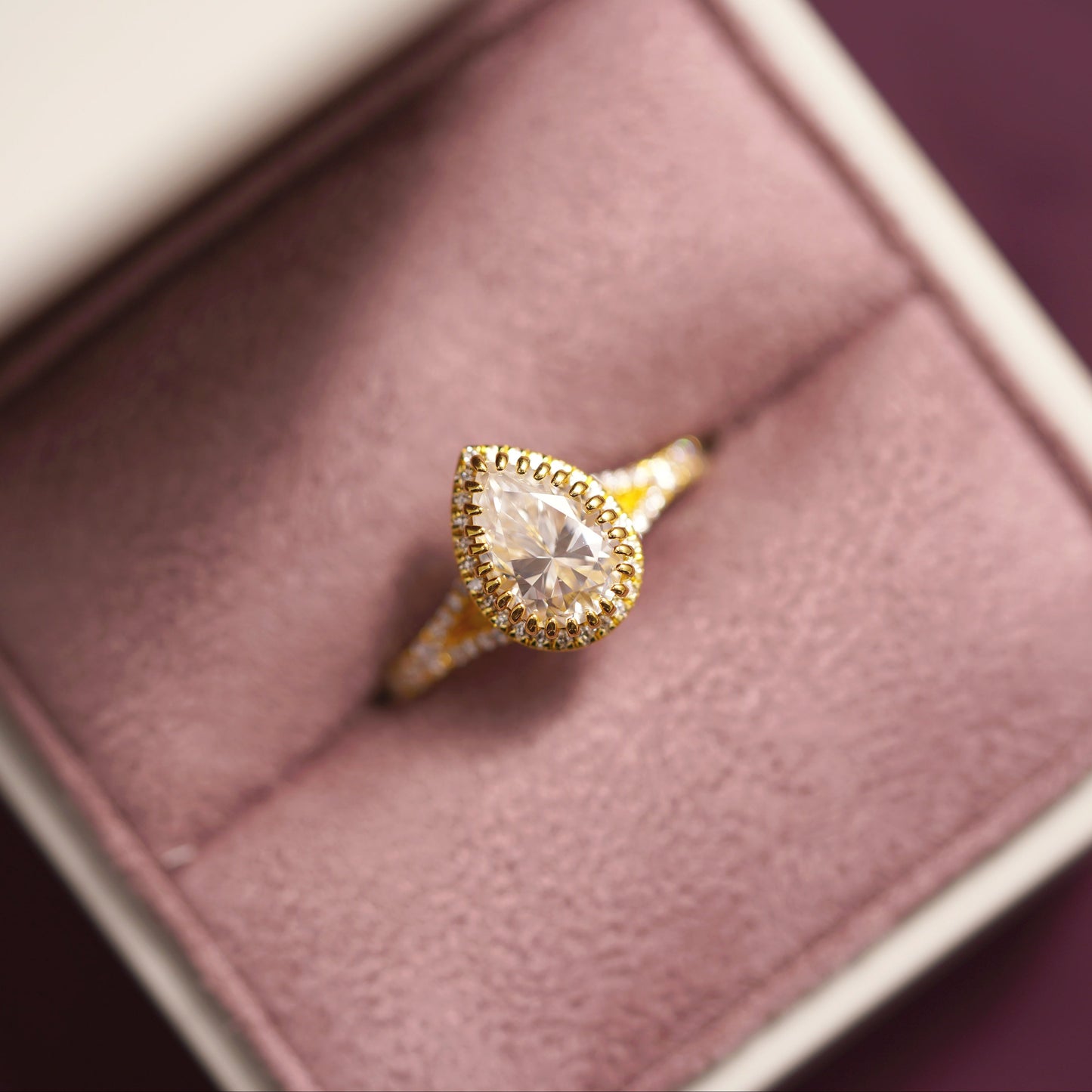 Pear Cut Halo & Pave Split Shank Lab-Grown Diamond Engagement Ring