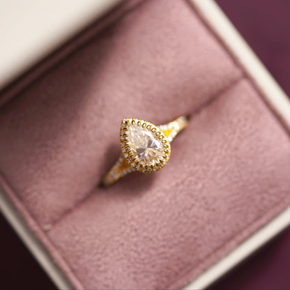 Pear Cut Halo & Pave Split Shank Lab-Grown Diamond Engagement Ring