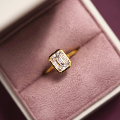 Emerald Cut Bezel Split Shank Lab-Grown Diamond Engagement Ring
