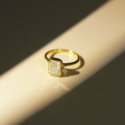 Emerald Cut Bezel Split Shank Lab-Grown Diamond Engagement Ring