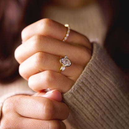 Oval Cut Three Stone Bezel Lab-Grown Diamond Engagement Ring