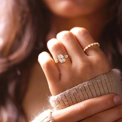 Oval Cut Three Stone Bezel Lab-Grown Diamond Engagement Ring