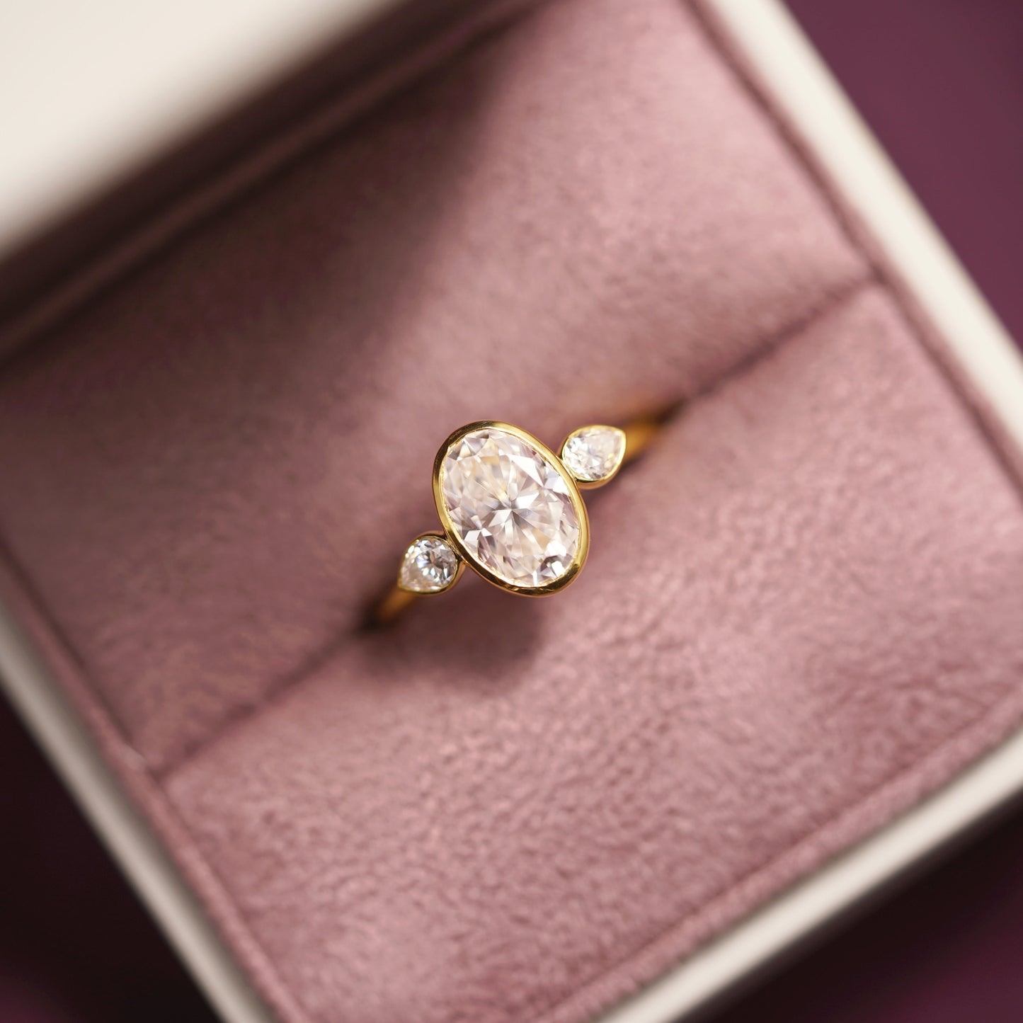 Oval Cut Three Stone Bezel Lab-Grown Diamond Engagement Ring