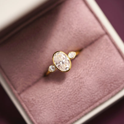 Oval Cut Three Stone Bezel Lab-Grown Diamond Engagement Ring