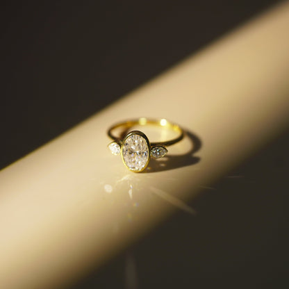 Oval Cut Three Stone Bezel Lab-Grown Diamond Engagement Ring
