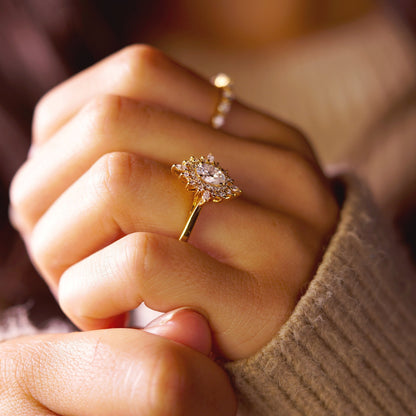 Oval Cut Cluster Lab-Grown Diamond Engagement Ring
