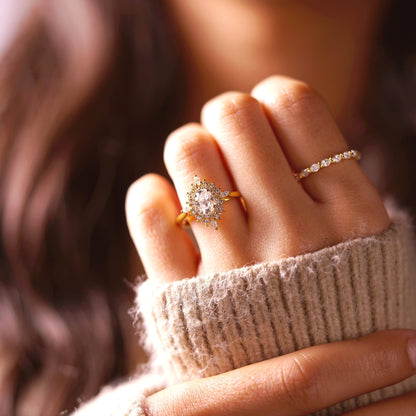 Oval Cut Cluster Lab-Grown Diamond Engagement Ring