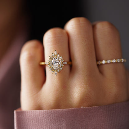 Oval Cut Cluster Lab-Grown Diamond Engagement Ring