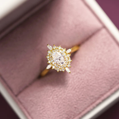 Oval Cut Cluster Lab-Grown Diamond Engagement Ring