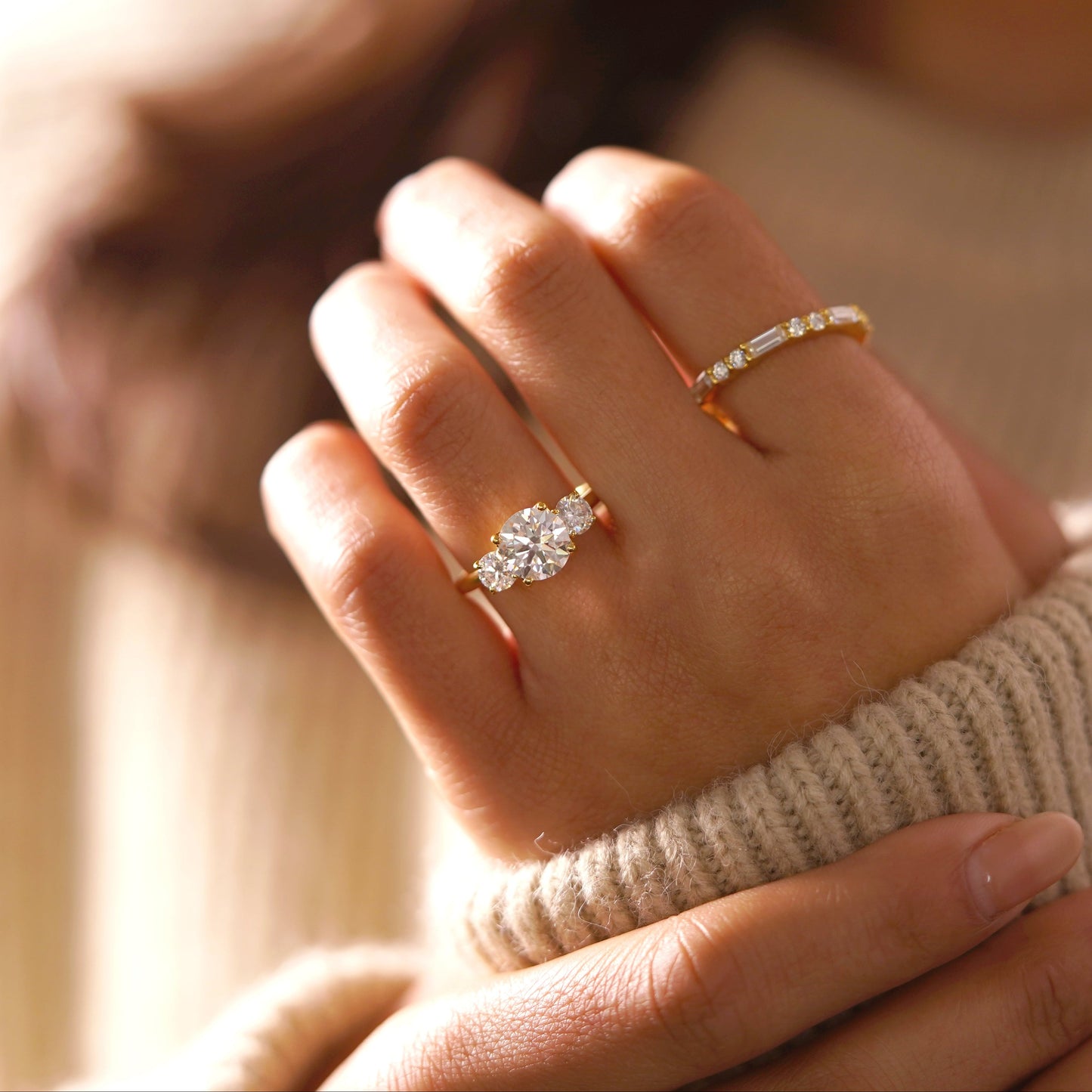 Round Cut Three Stone Lab-Grown Diamond Engagement Ring