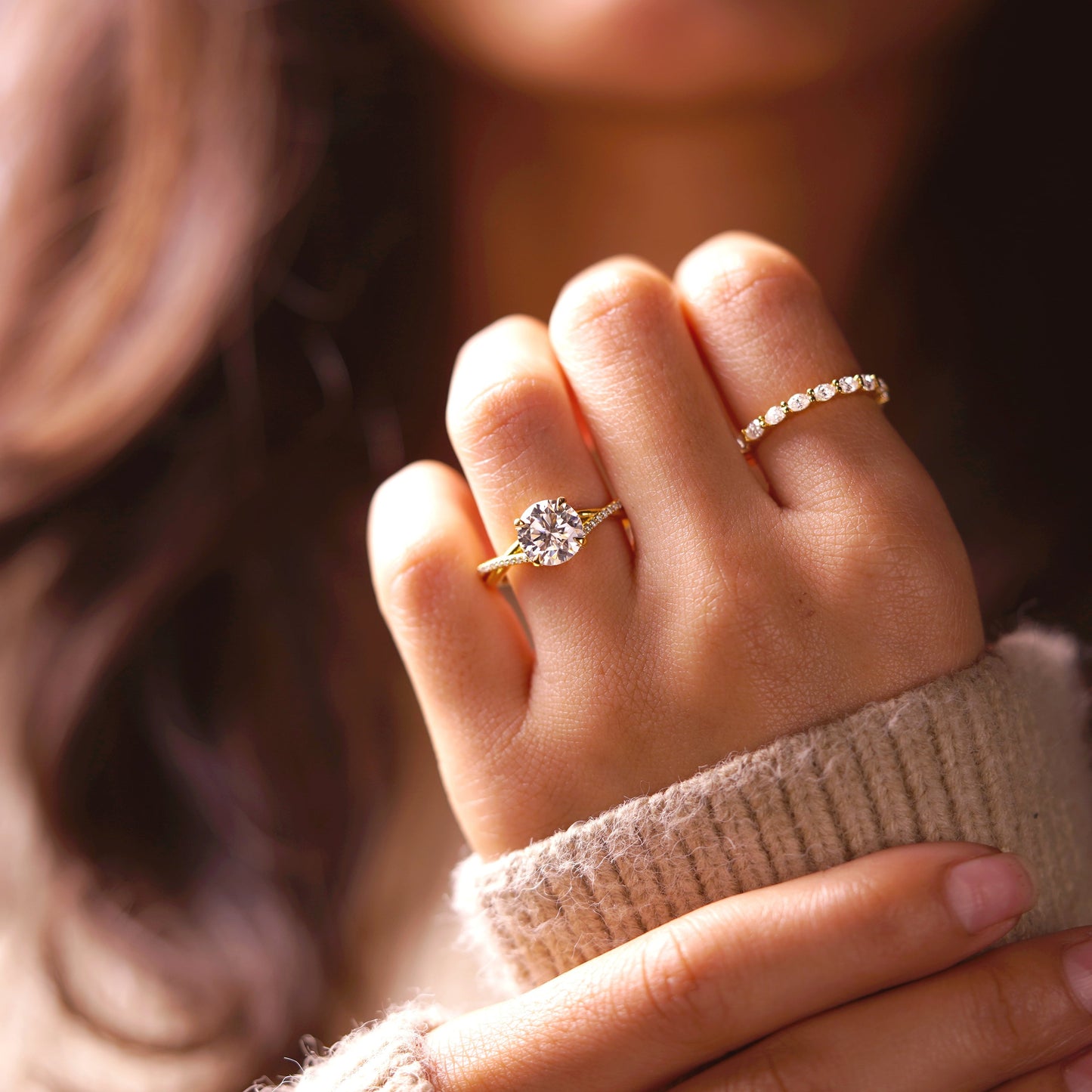 Round Cut Twisted Pave Lab-Grown Diamond Engagement Ring