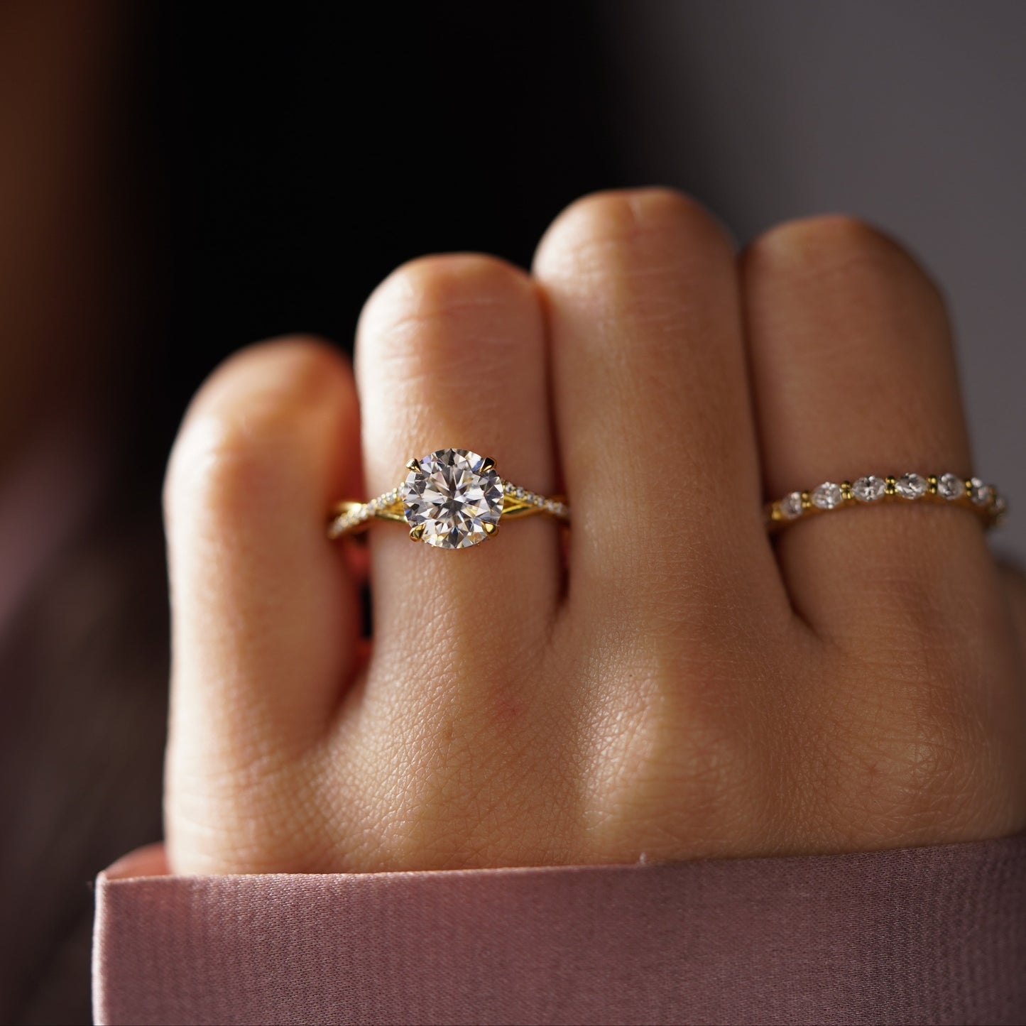 Round Cut Twisted Pave Lab-Grown Diamond Engagement Ring