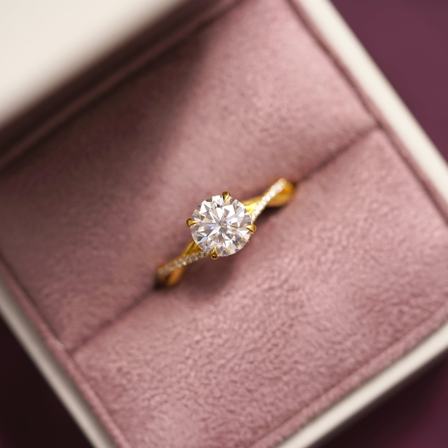 Round Cut Twisted Pave Lab-Grown Diamond Engagement Ring