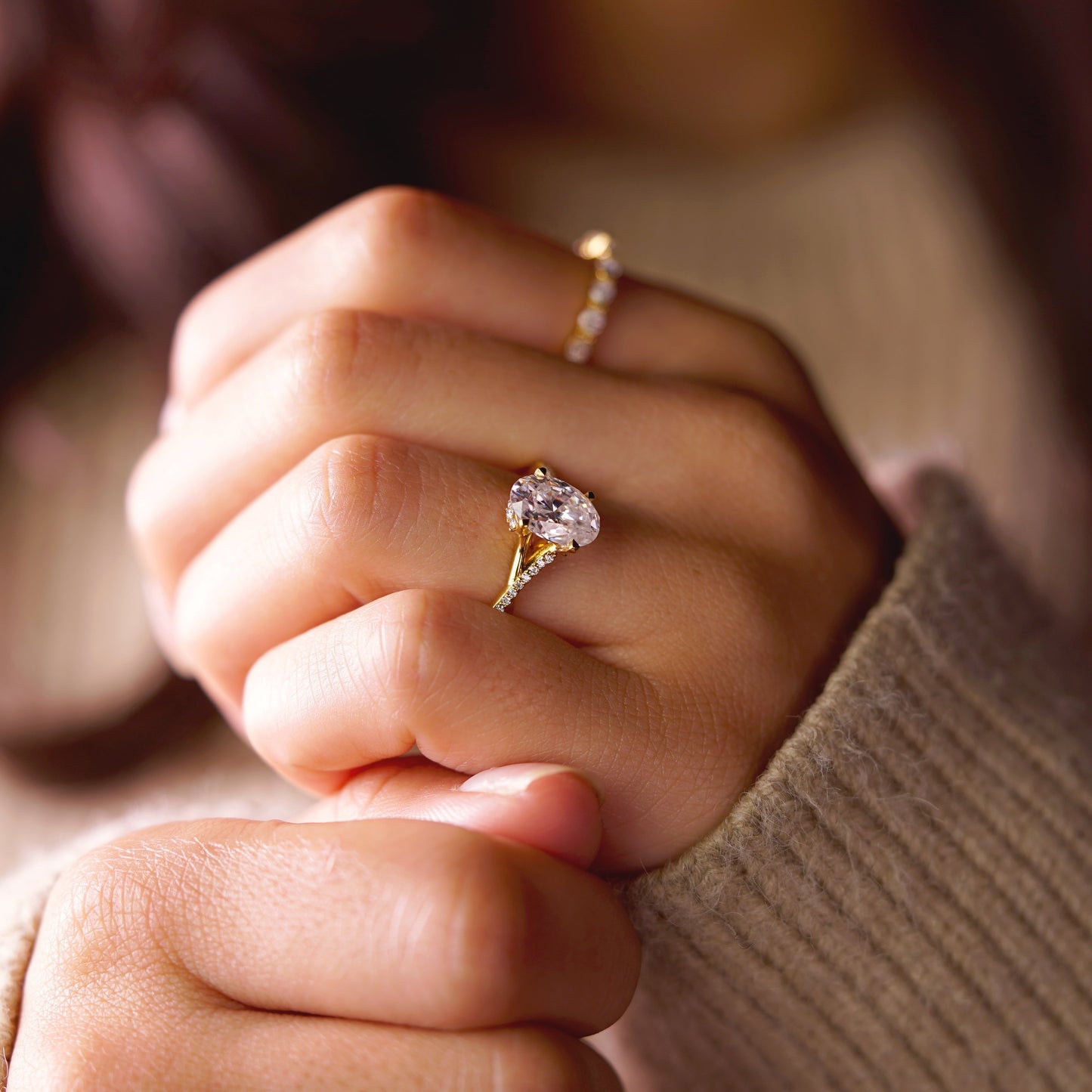 Oval Cut Twisted Pave Lab-Grown Diamond Engagement Ring