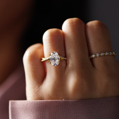 Oval Cut Twisted Pave Lab-Grown Diamond Engagement Ring