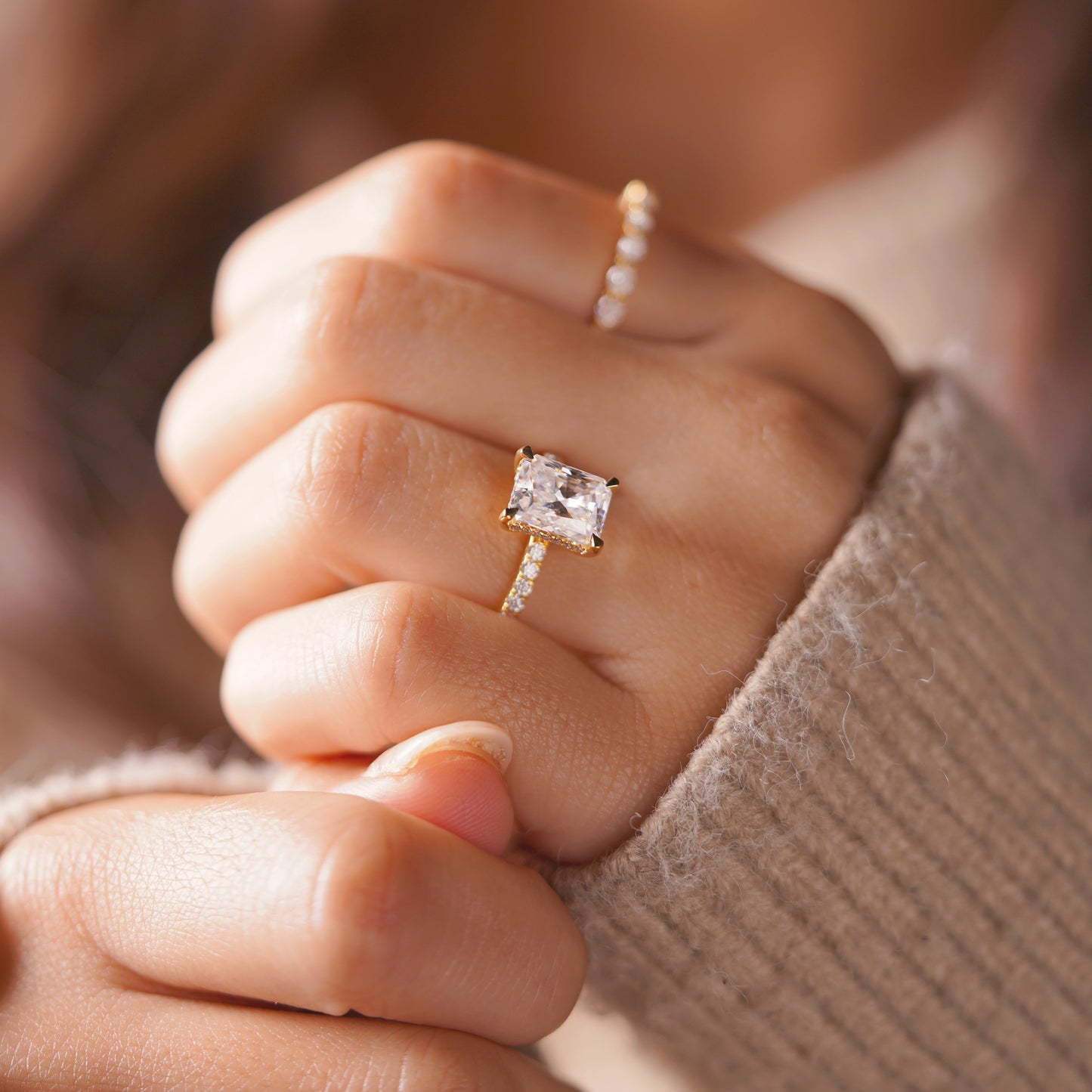 Radiant Cut Hidden Halo & Pave Lab-Grown Diamond Engagement Ring