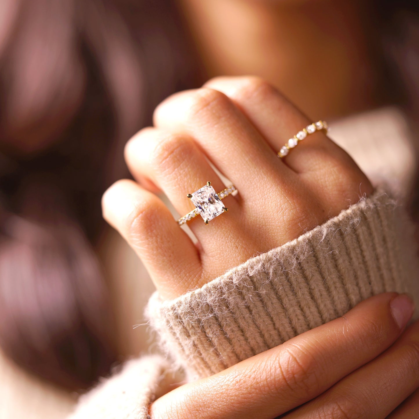 Radiant Cut Hidden Halo & Pave Lab-Grown Diamond Engagement Ring