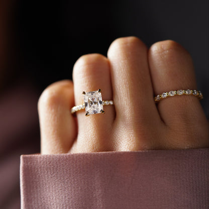 Radiant Cut Hidden Halo & Pave Lab-Grown Diamond Engagement Ring