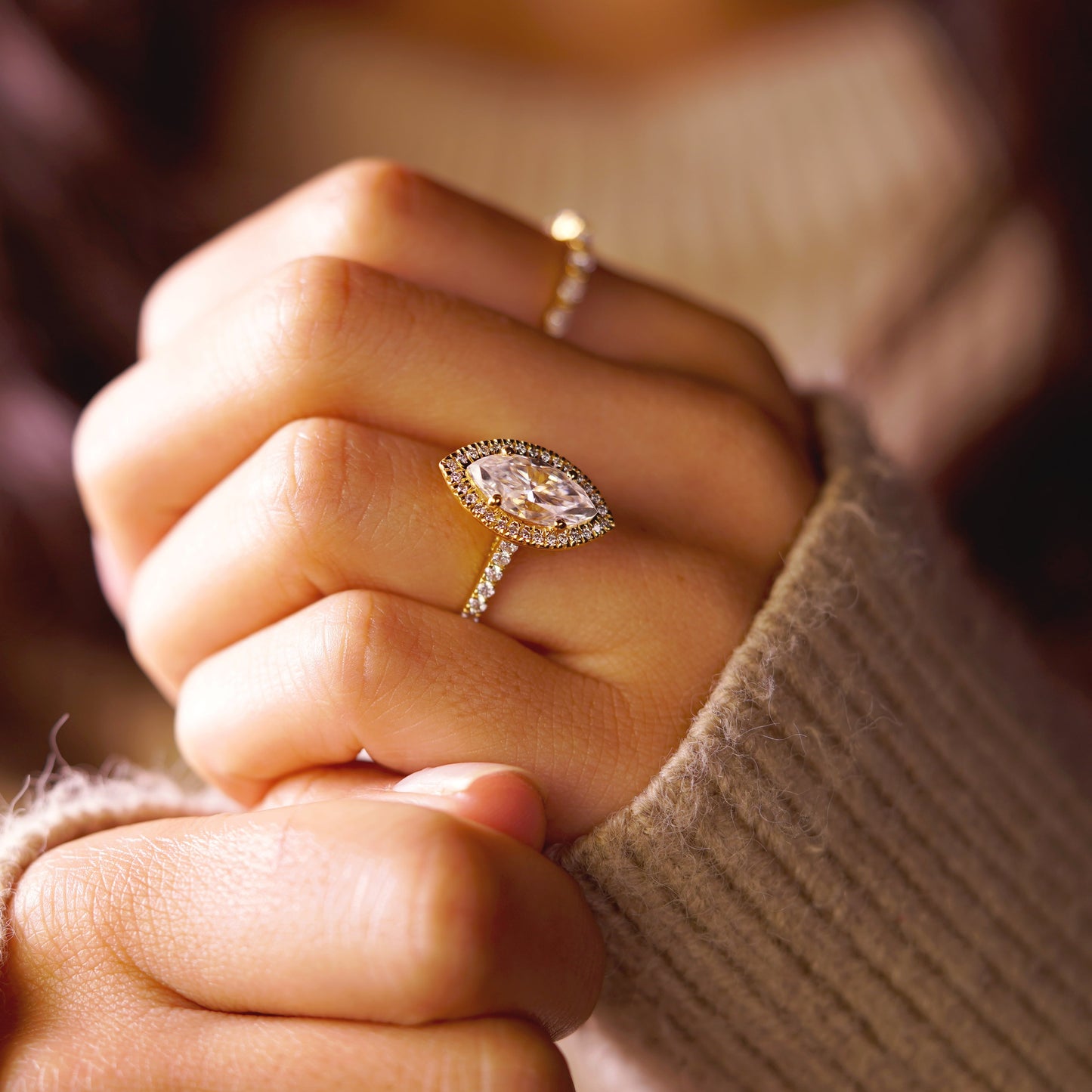 Marquise Cut Halo & Pave Lab-Grown Diamond Engagement Ring