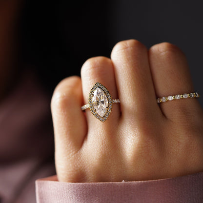 Marquise Cut Halo & Pave Lab-Grown Diamond Engagement Ring