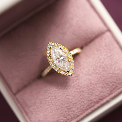 Marquise Cut Halo & Pave Lab-Grown Diamond Engagement Ring