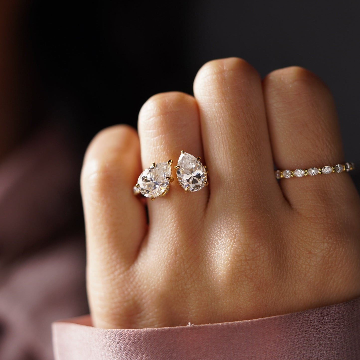 4.75 TCW Pear Cut Toi Et Moi Pave Lab-Grown Diamond Engagement Ring